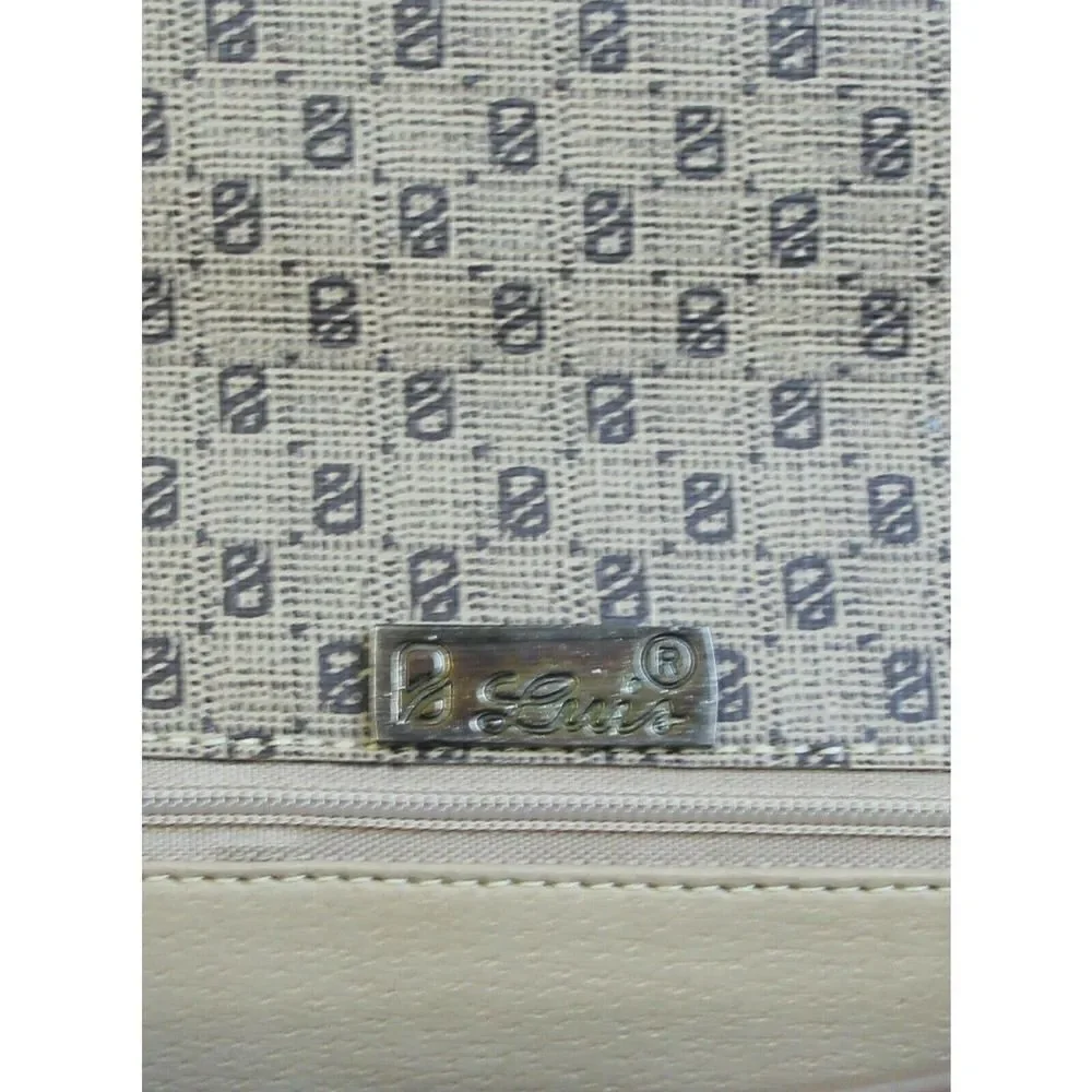 VINTAGE LUIS BEIGE BROWN LOGO PVC GENUINE LEATHER CLUTCH PURSE WALLET ENVELOPE